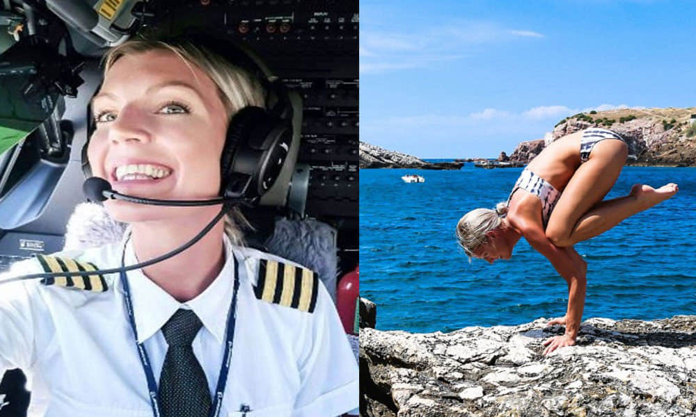 glamorous pilot takes selfies 
