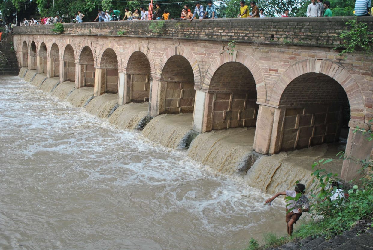 The water level of the river dropped coastal relief