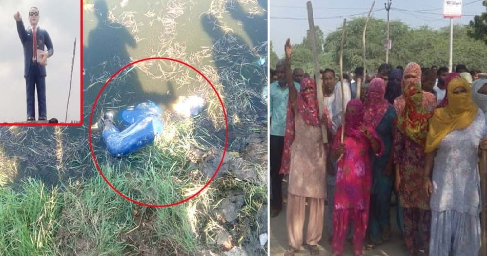 people break baba bheemrao ambedkar statue and thrown in pond, stress in dalit community