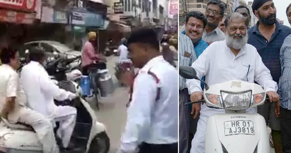 bjp minister anil vij break traffic rules by driving activa without helmet in ambala