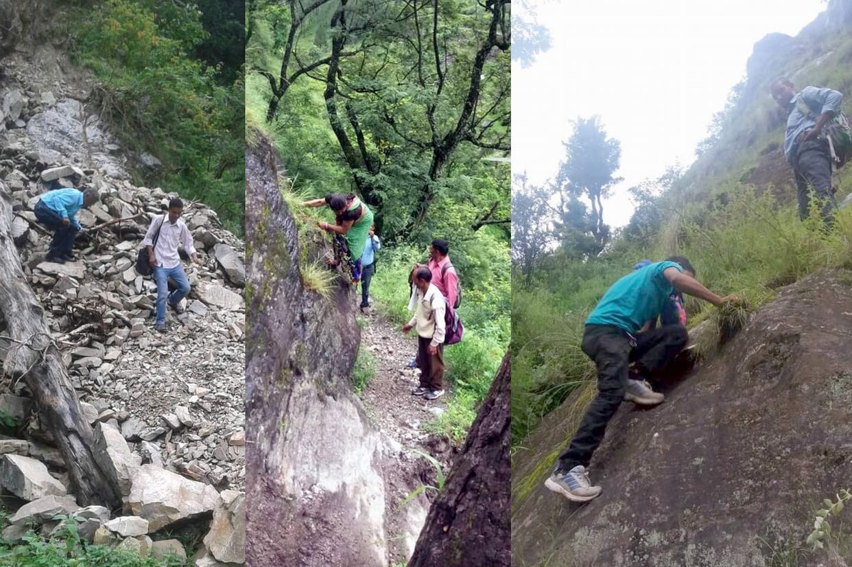 people walking on danger track to go home.