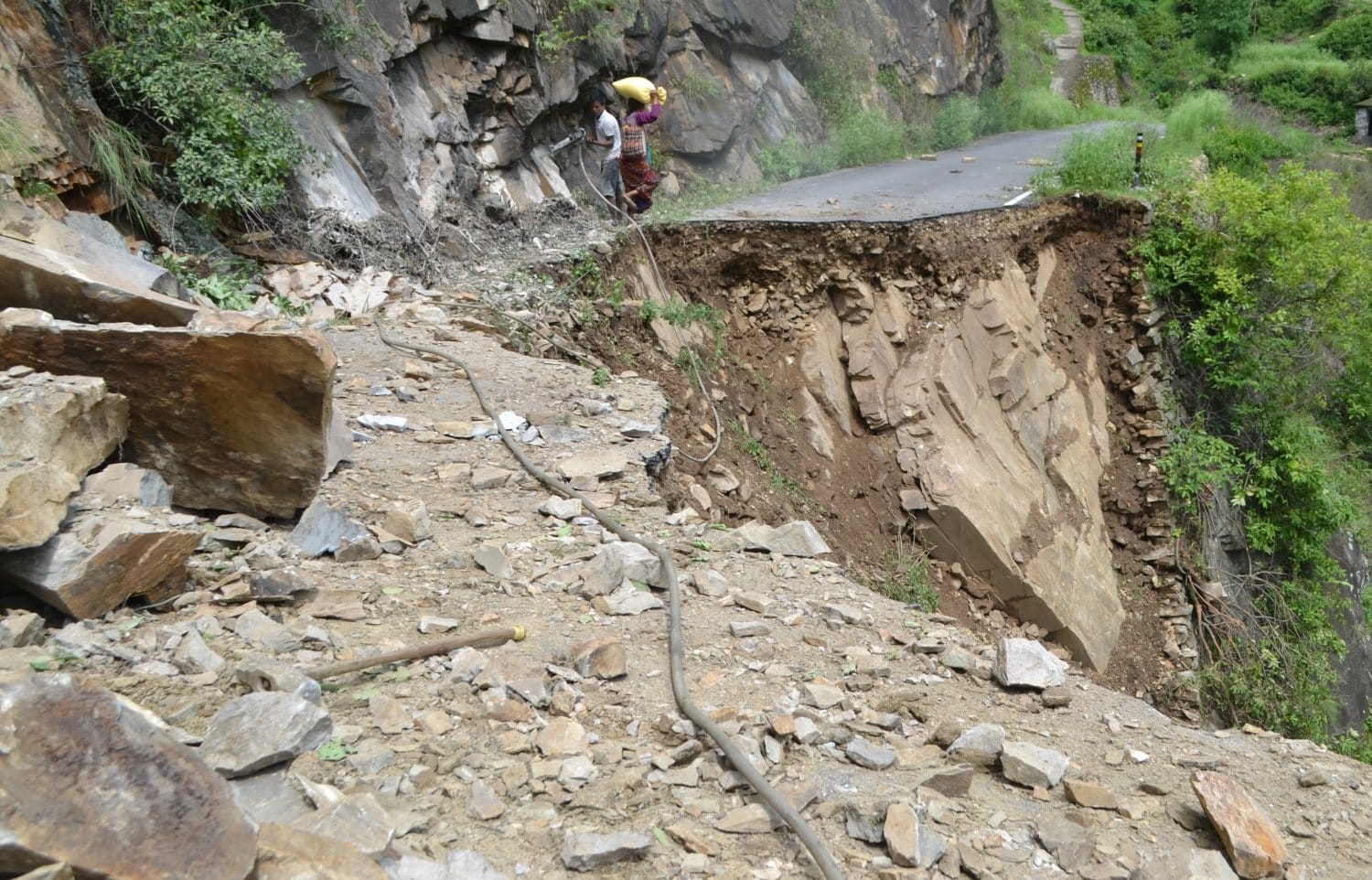 people walking on danger track to go home.