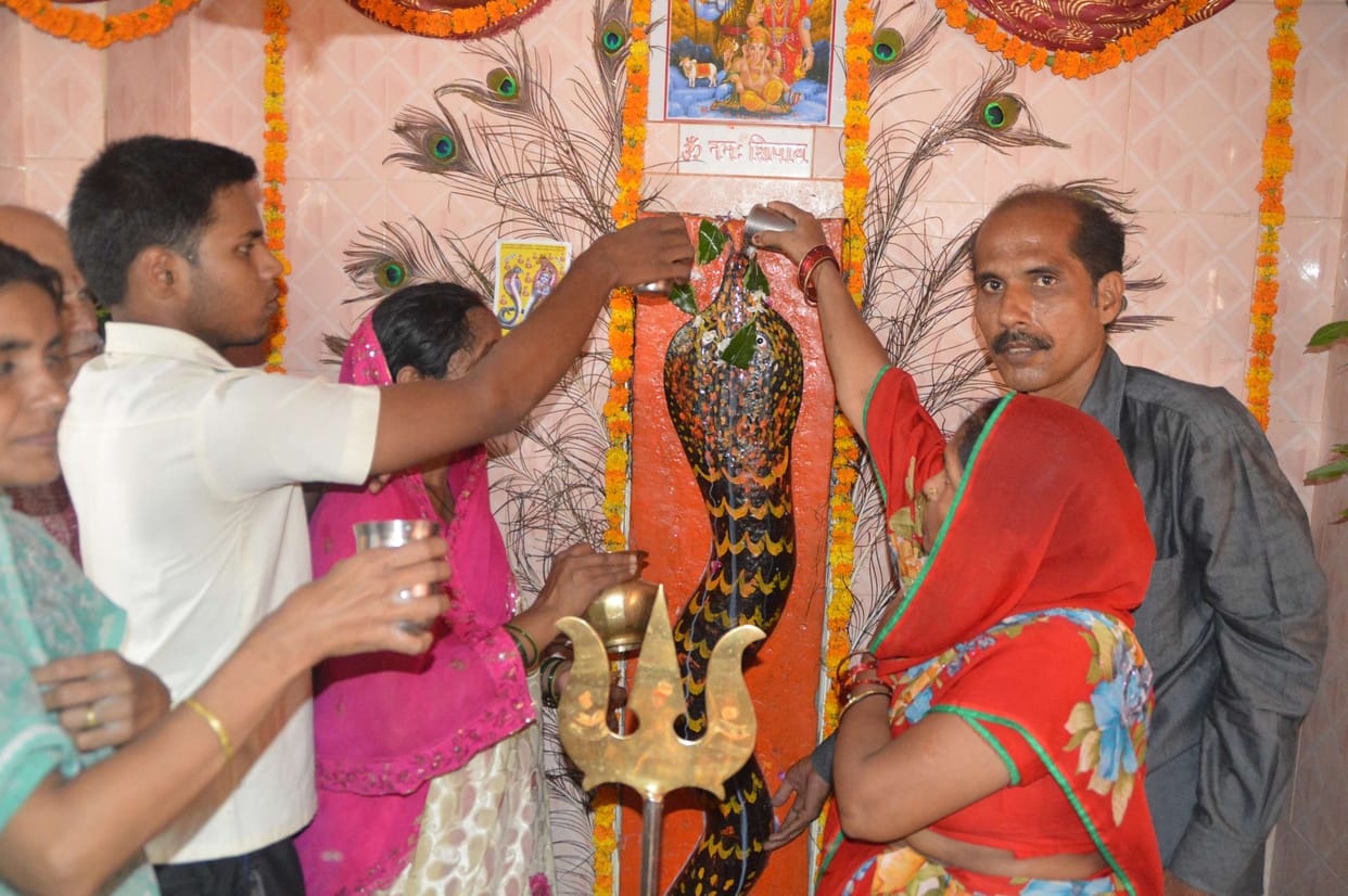Nagadeva to worship, and offered the milk-lava