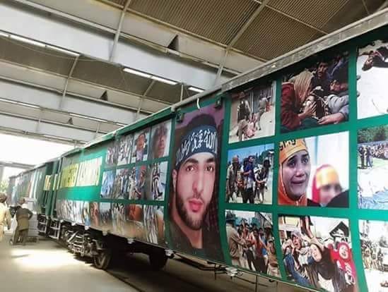 Burhan Wani & other Kashmiri's  pictures featured on Train in Pakistan