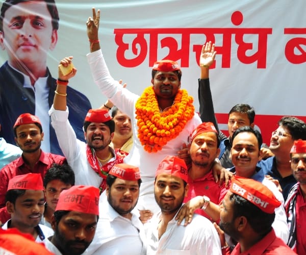 Wooing voters student union leader.