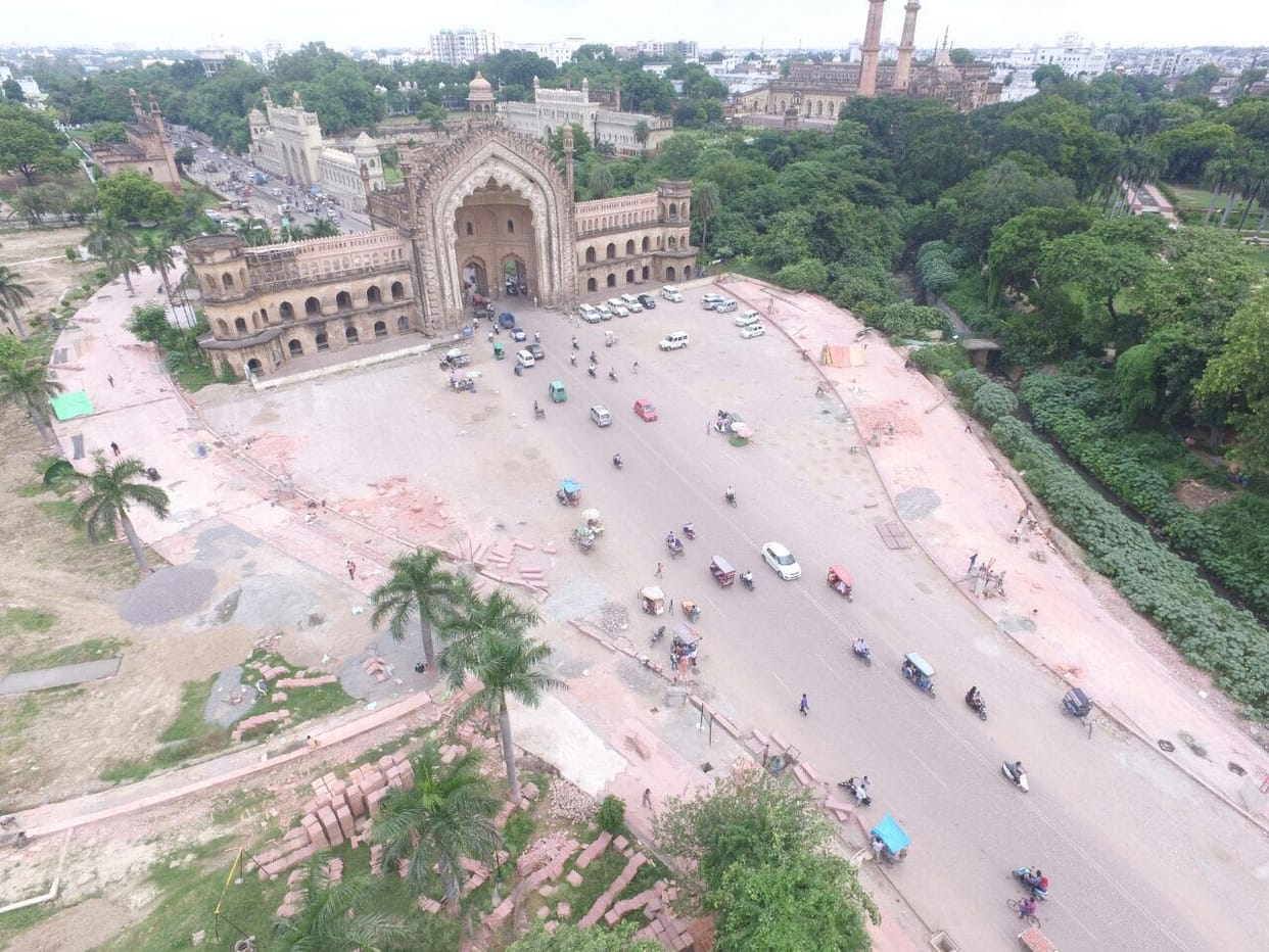 drone camera view of old lucknow heritage zone