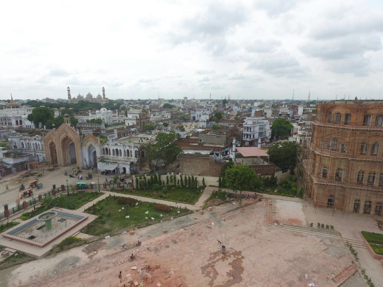 drone camera view of old lucknow heritage zone