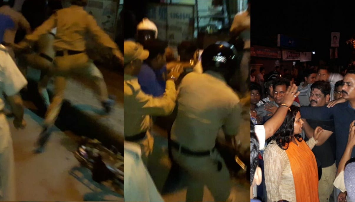 police lathi charge to open road.