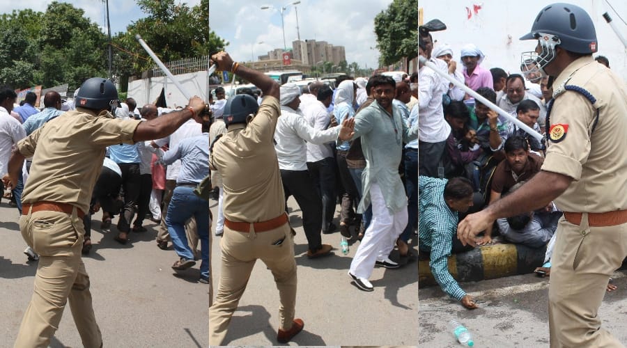 police lathi charge on protesters in lucknow