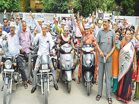 Workers removed the bike rally