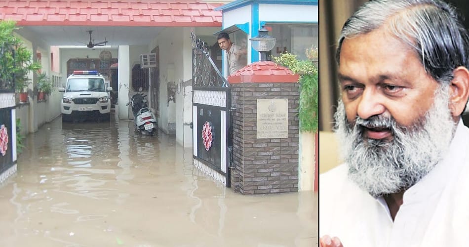 flood due to heavy rain in ambala of haryana, minister anil vij house filled with water