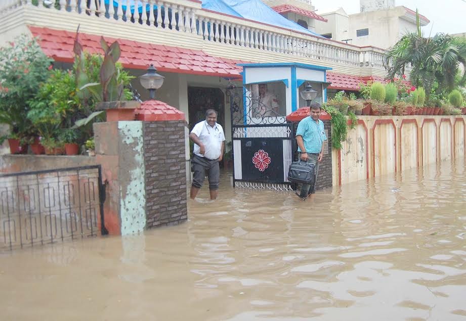 flood due to heavy rain in ambala of haryana, minister anil vij house filled with water