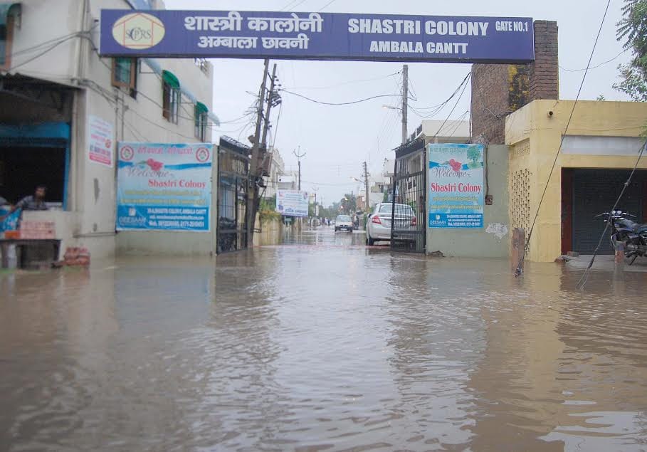 flood due to heavy rain in ambala of haryana, minister anil vij house filled with water