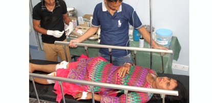 Car hit bike at nahan, couple injured with three months old baby.