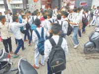 students fight, school gate, two partys, kaithal