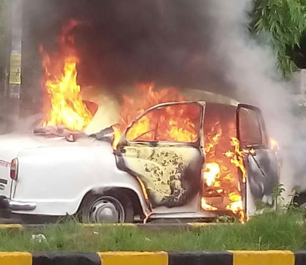 fire, fire incident, car fire incident, fire in car in market, car fire incident in jalandhar