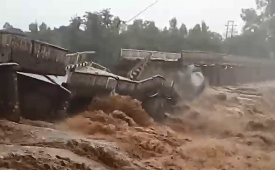 Damtal Indora Bridge collapses due to heavy rainfall in Himachal.