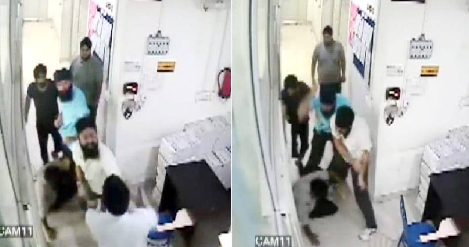 family brutally beated security guard due to touch girl, marpeet captured in cctv