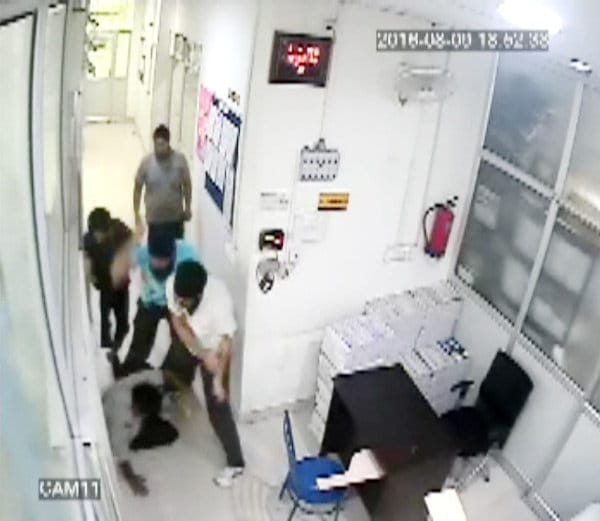 family brutally beated security guard due to touch girl, marpeet captured in cctv