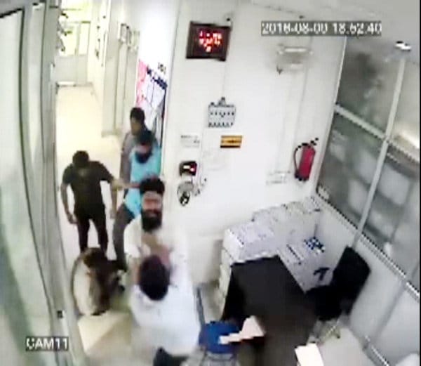 family brutally beated security guard due to touch girl, marpeet captured in cctv