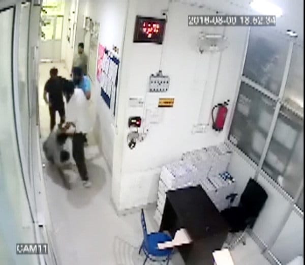 family brutally beated security guard due to touch girl, marpeet captured in cctv