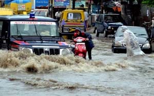 Torrential rain waterlogging everywhere in town