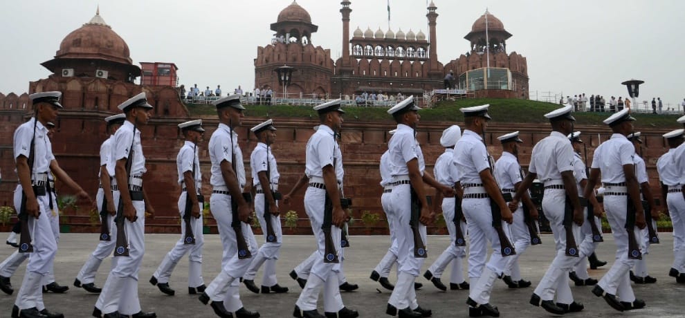 full dress rehearsal parade of independence day at red fort delhi