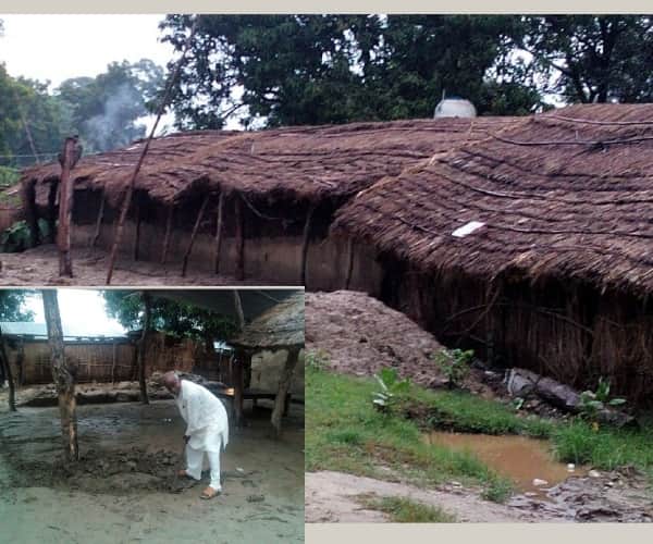 Minister vanshidhar baudh's house collapse because of rain.