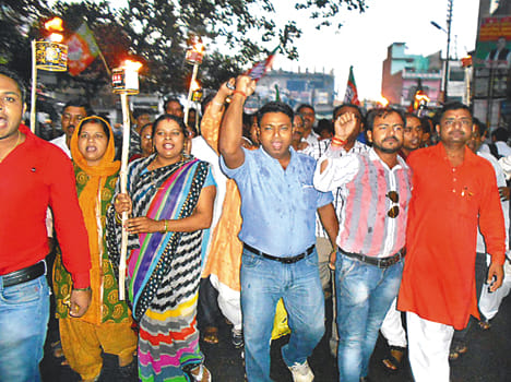Torch procession brought out by the BJP members salute to the martyrs