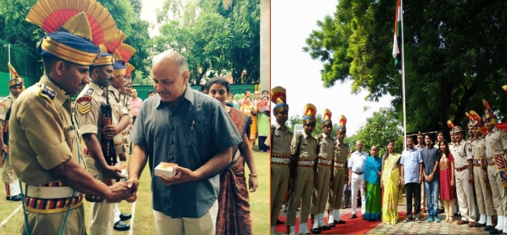 Delhi cm and deputy cm hosting flag with family