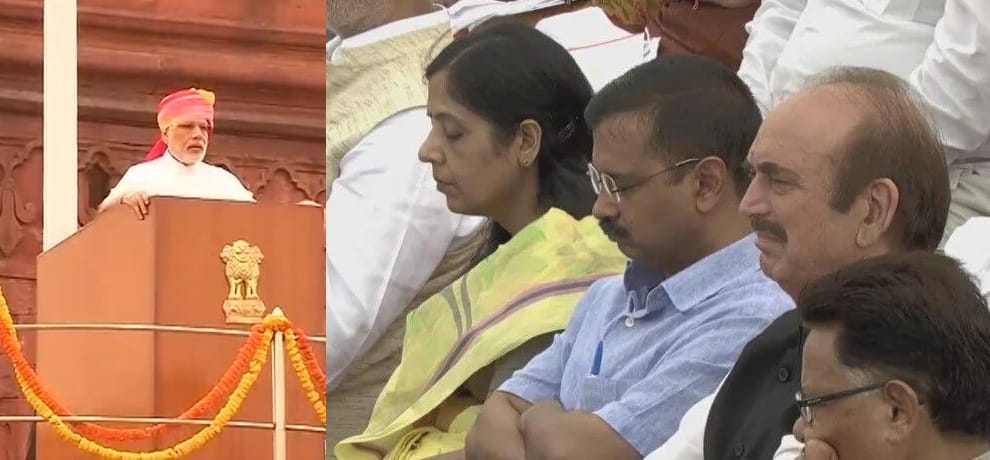 kejriwal sleeping during pm modi speech from red fort on independence day