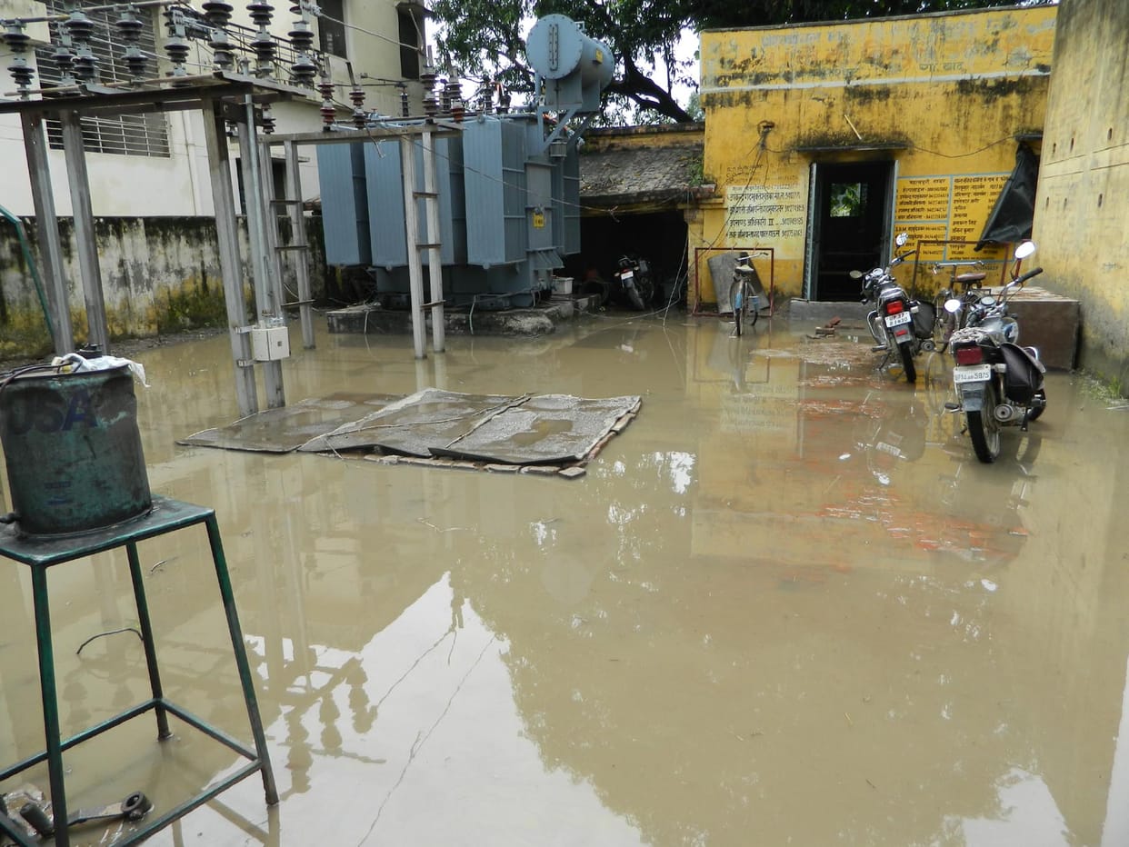 Power supply disrupted by rain water.