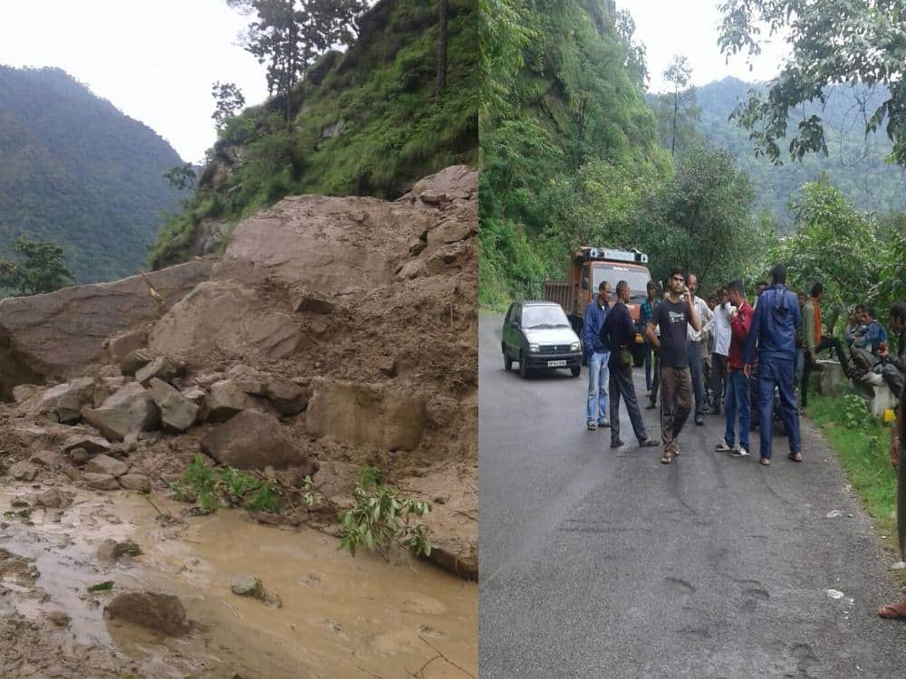 debris in nainital highway, highway blocked