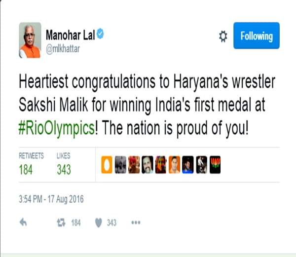 prime minister modi tweet about Sakshi Malik, who clinches bronze medal in Rio 2016 Olympics