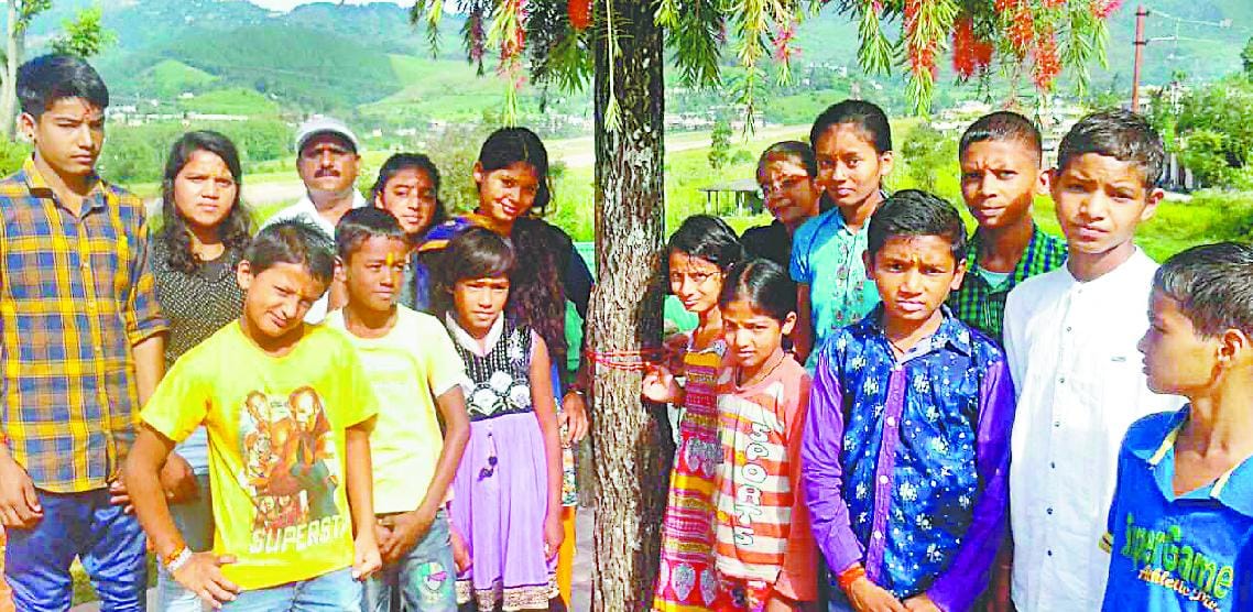 Rakhi was tied on the trees of nature conservation message