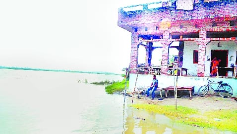 Ganga in spate, the water level rise
