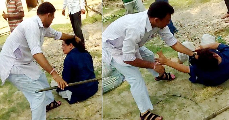 lady brutally beated with iron road in hoshiarpur, panchayat captured video and viral it