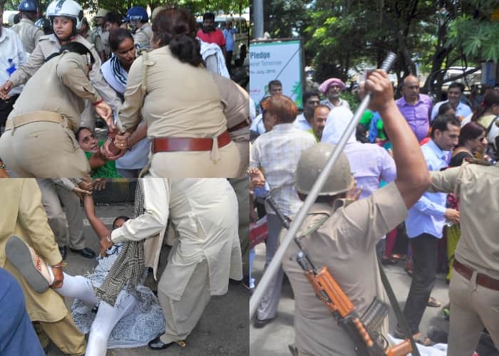 teachers and employees protest in lucknow.