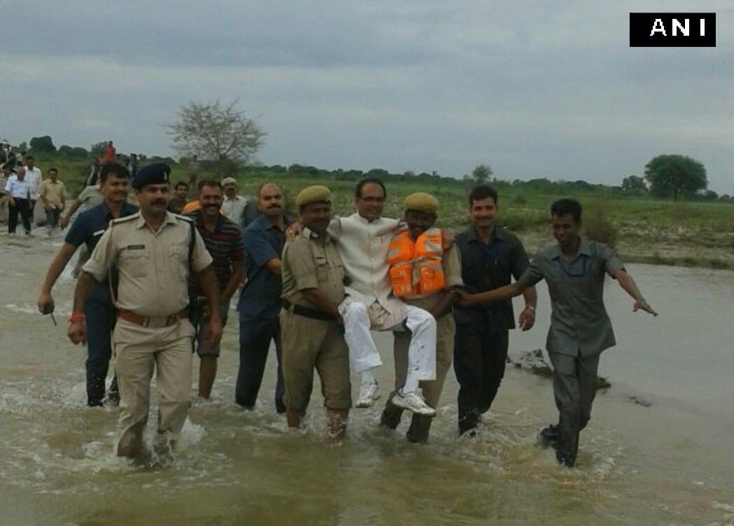 Shivraj in policemen lap