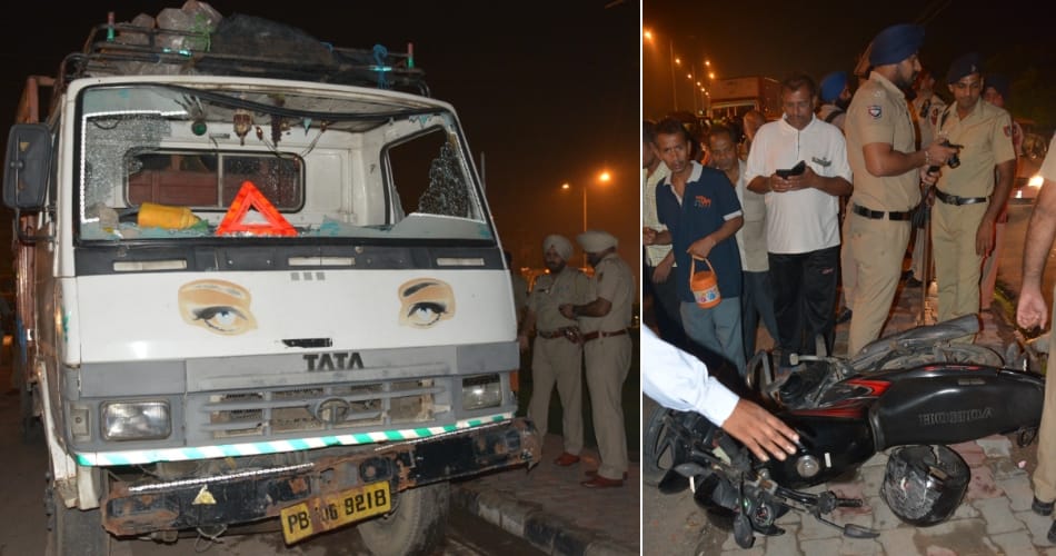 road accident at hallomajra light point, police argue for area
