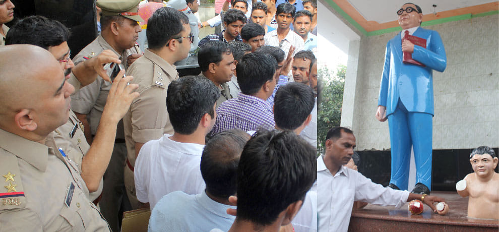 statue near ambedkar broken in noida