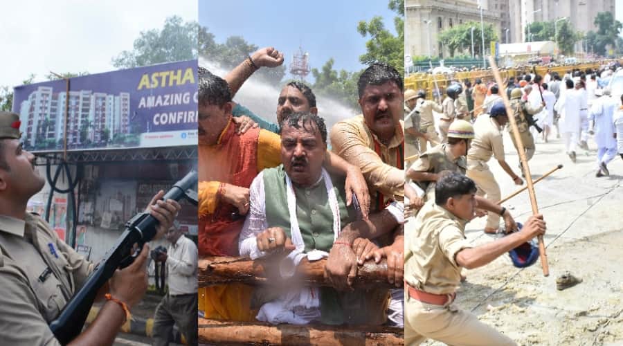 clash between police and bjp   in lucknow