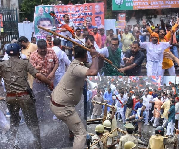 clash between police and bjp   in lucknow