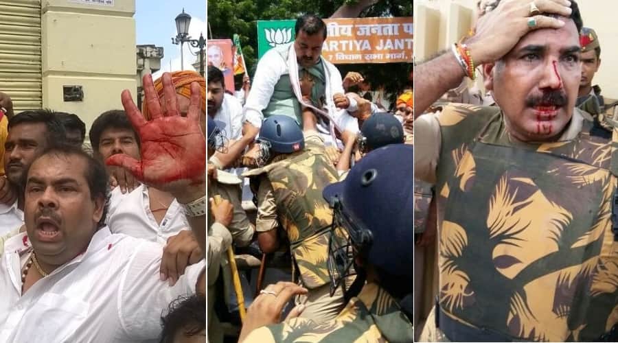 clash between police and bjp   in lucknow