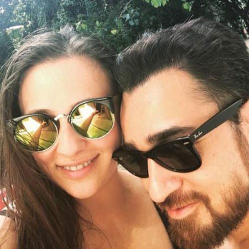 imran khan in pool with her wife and baby