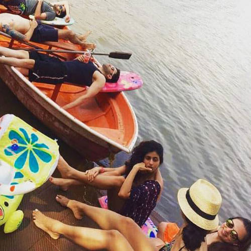 imran khan in pool with her wife and baby