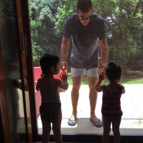 imran khan in pool with her wife and baby