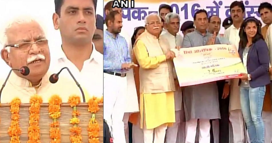 CM Khattar presents reward cheque of Rs 2.5 cr to Olympics bronze medalist sakshi malik