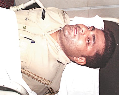 Soldier shot smash against businessman