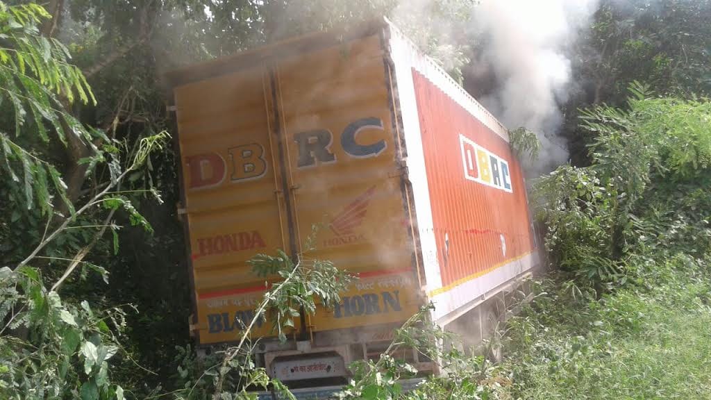  The container on fire